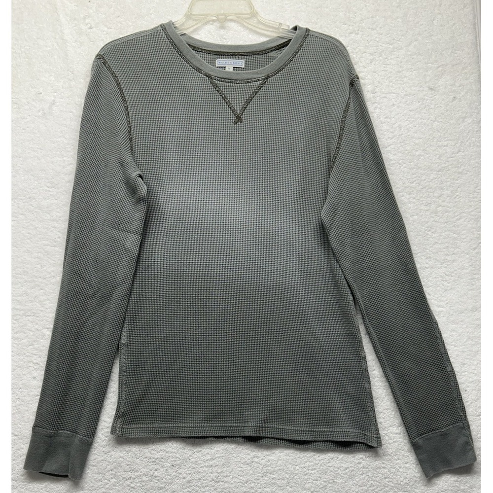 Wallace & Barnes Mens Size M Gray Long Sleeve Distressed Waffle Knit Shirt (K3)